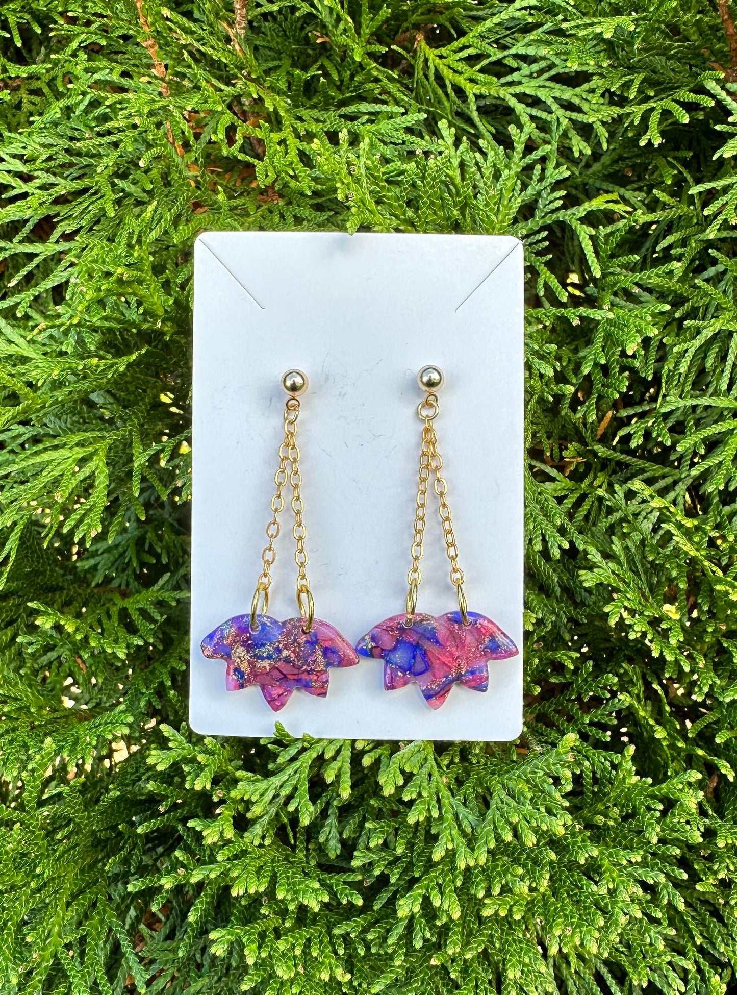 “Blurple” Lotus chain Dangle Earrings