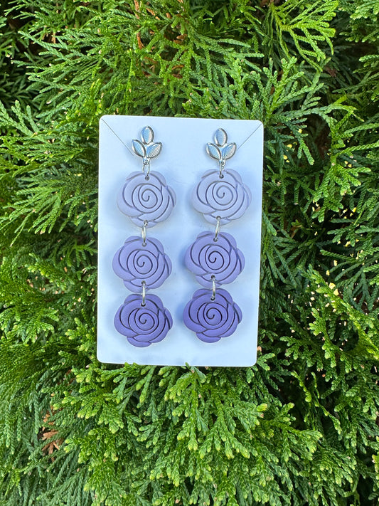 Purple Ombré Rose Dangles (Silver)