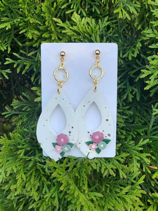 Floral Tear Drop Dangle Earrings